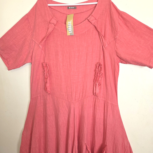 VTG La Bass Coral Linen Dress XL Oversized Statement Lagenlook ITALY NWT Artsy - Picture 2 of 16